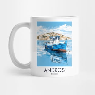 A Pop Art Travel Print of Chora Andros Island - Greece Mug